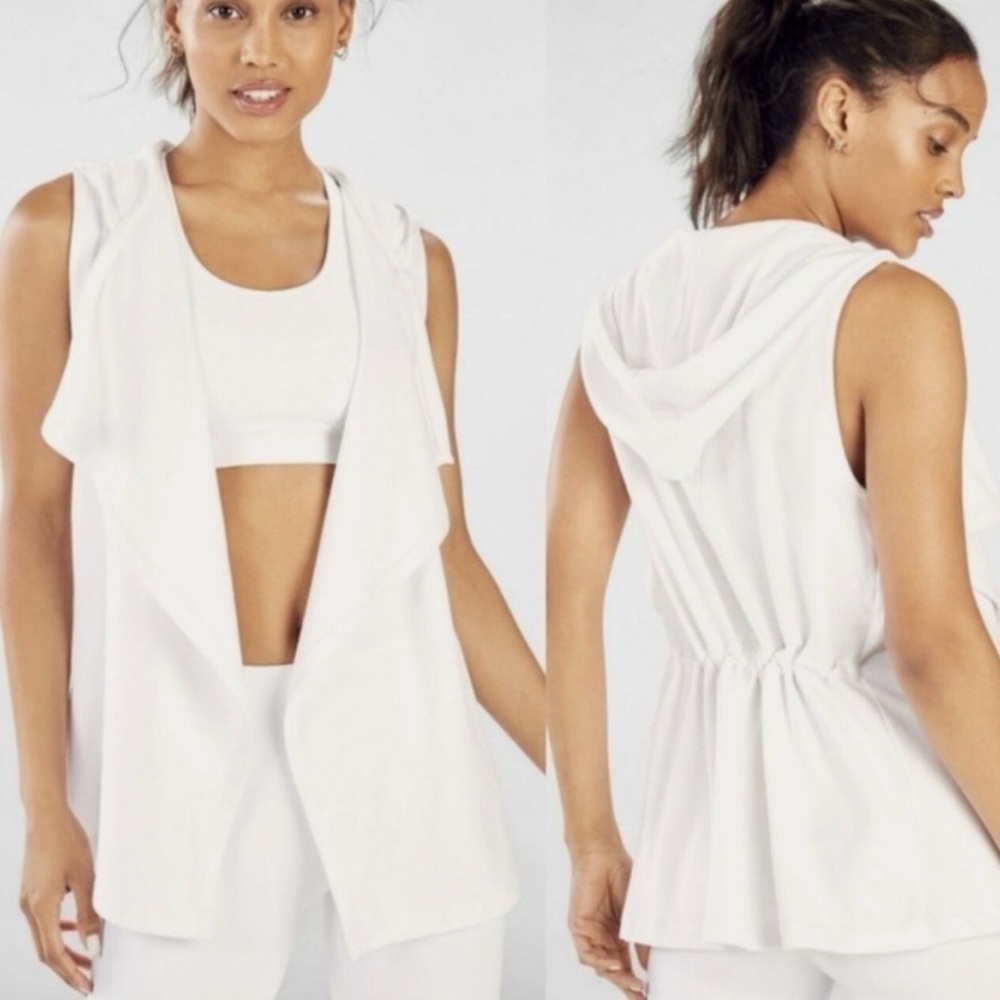 Fabletics | Hannah White Hooded Open Front Vest | Sz S
